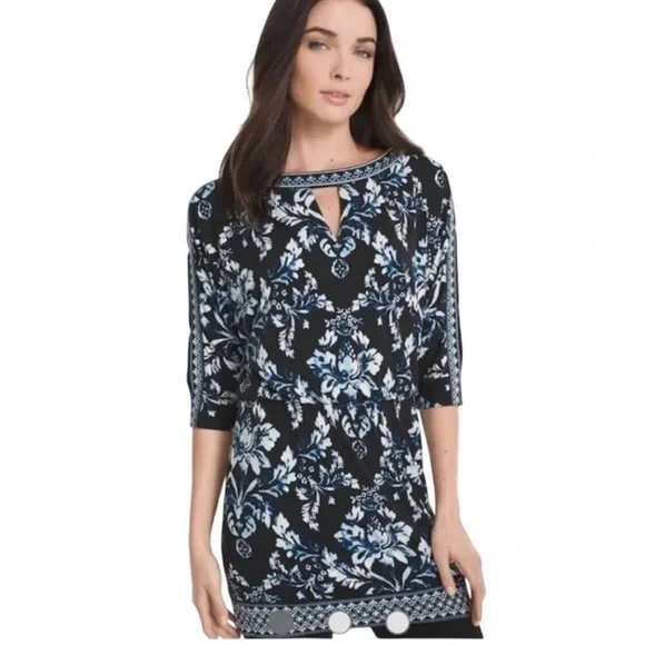 Navy, Blue, and White Floral Dress / Tunic - Picture 1 of 3